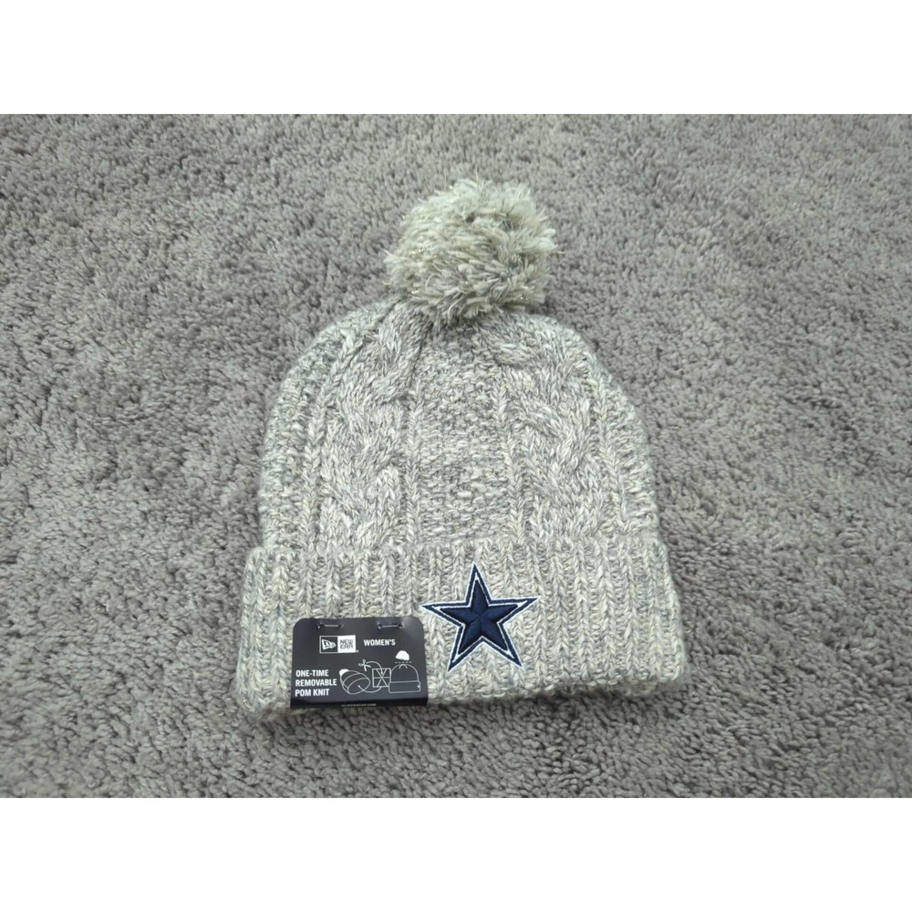 Dallas Cowboys Beanie Womens OSFM‎ NFL New Era Gray Knit Shimmer with Pom NWT